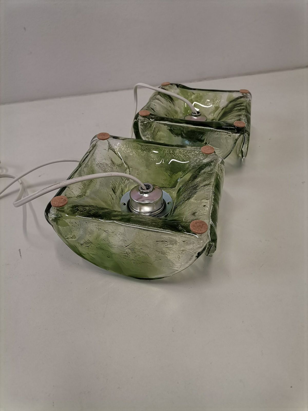 Pair Of Mid Century Clover Shaped Murano Bedside Lamps / Glass Night Light / 70s Yugoslavia photo for sale