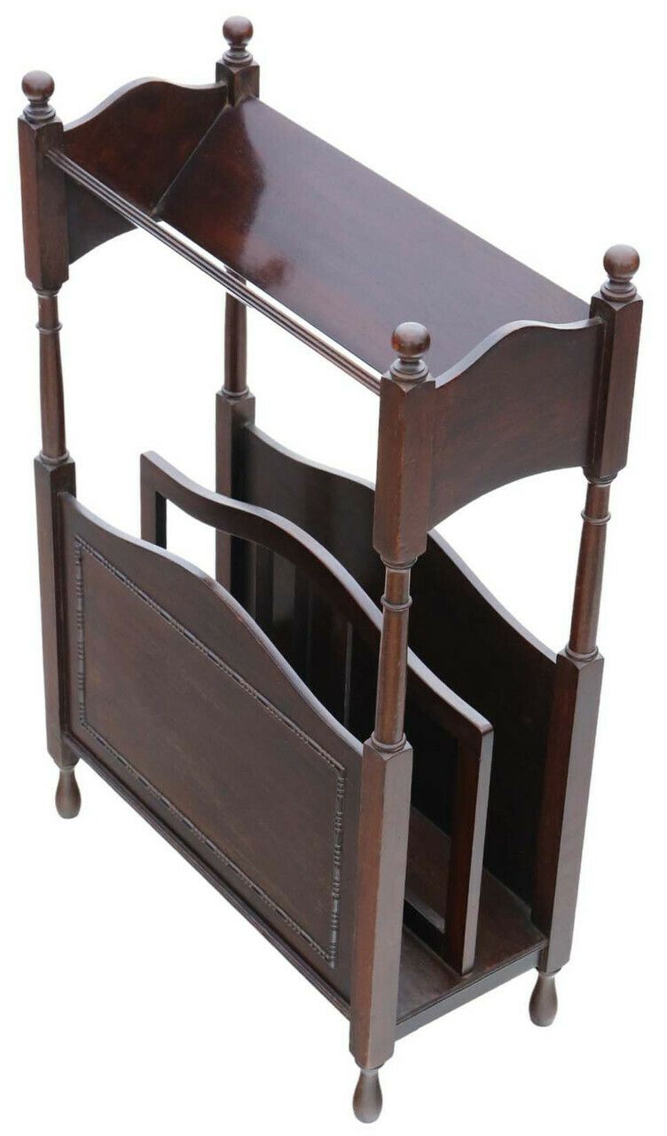 Antique Art Nouveau Mahogany Bookcase   Quality Book Trough Magazine Stand C1920