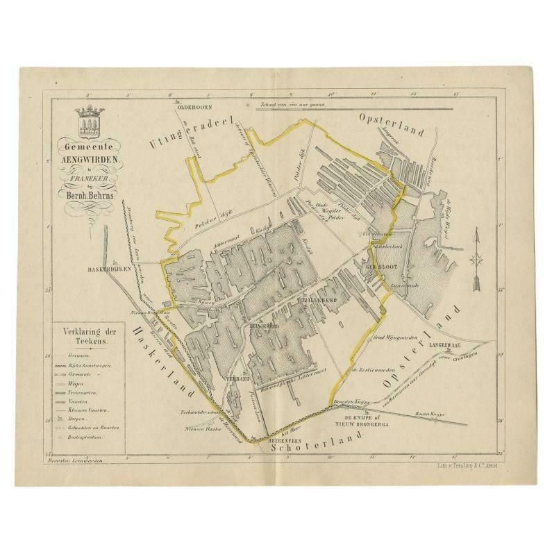 Antique Map Of The Dutch Township Aengwirden, 1861