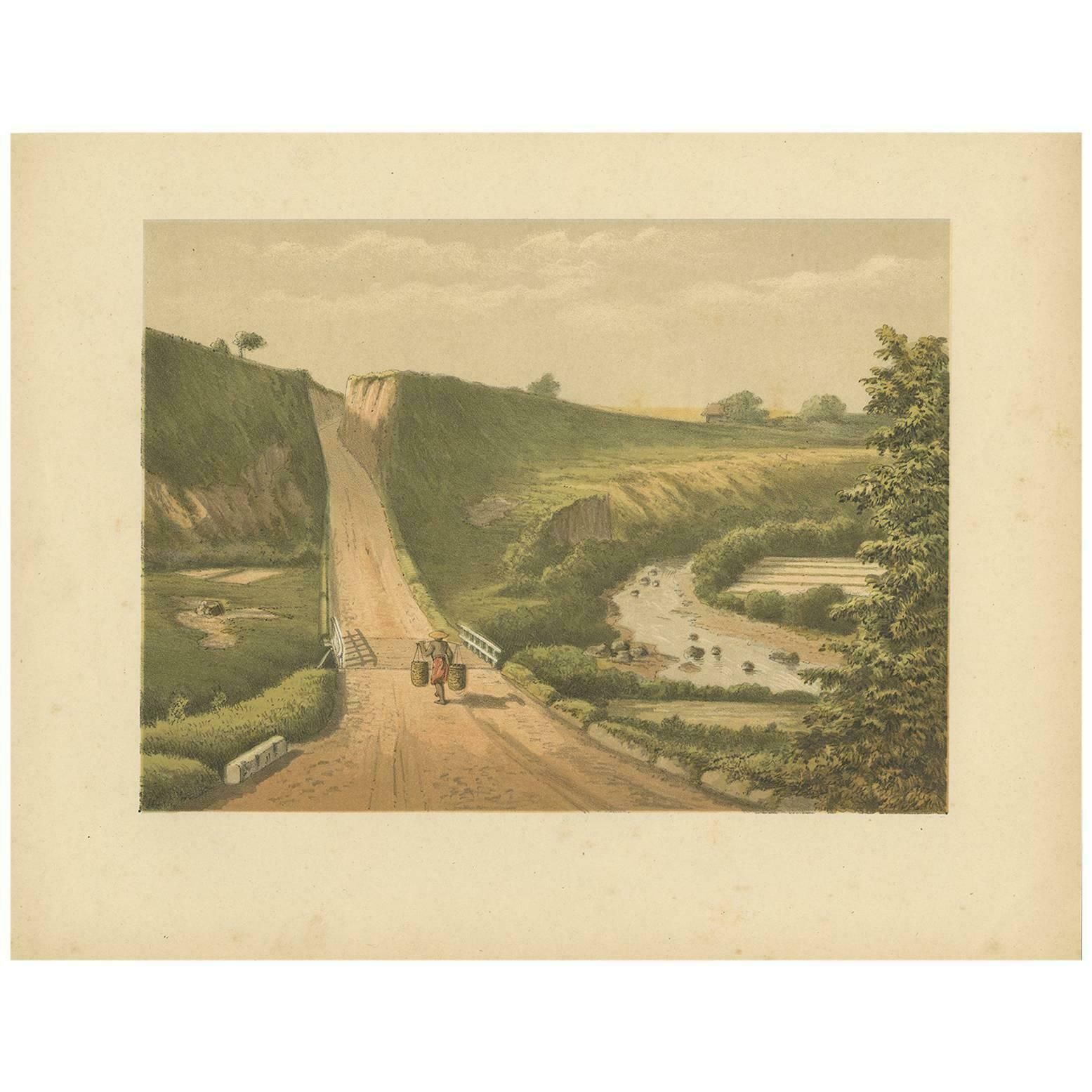 Antique Print Of A Road Near Cipanas 'Java' By M.T.H. Perelaer, 1888