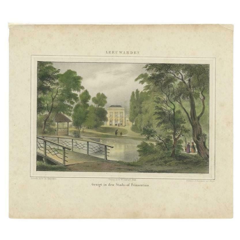 Old Print Of The 'Prinsentuin' In Leeuwarden, Friesland, The Netherlands, 1849