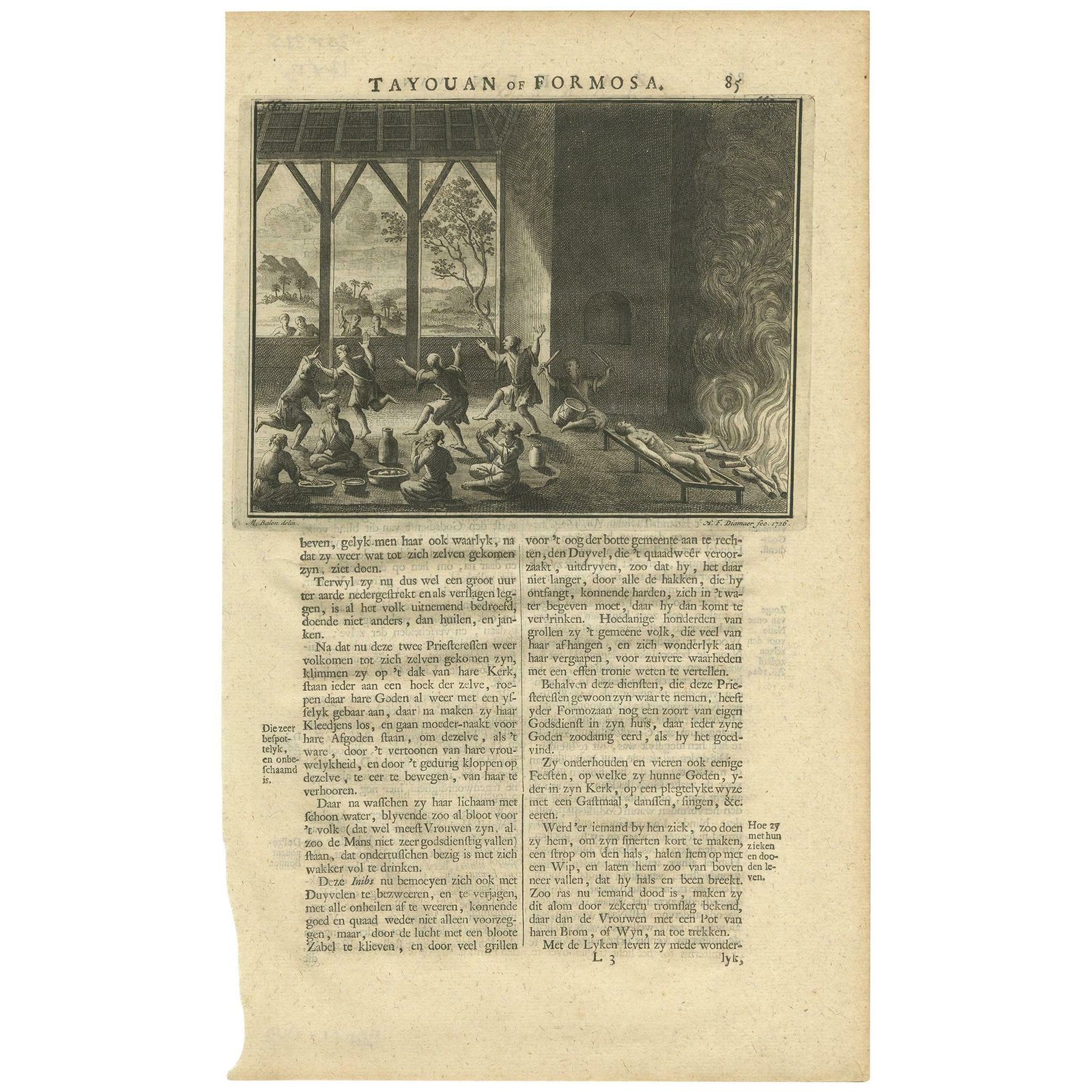 Antique Print Of A Ritual On Formosa By Valentijn, 1726
