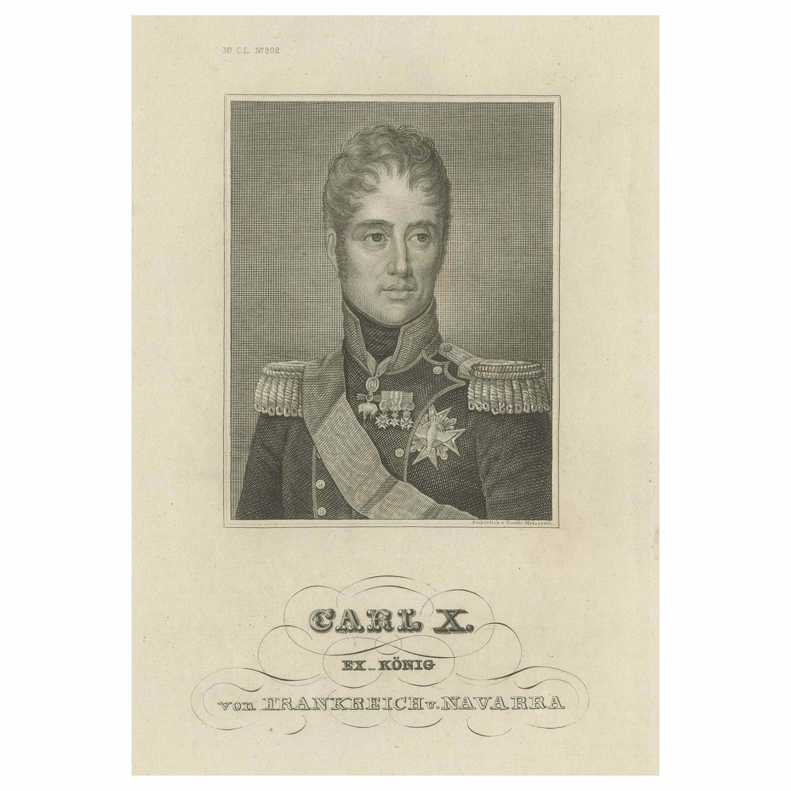 Original Antique Portrait Of Charles X, King Of France, Ca.1840