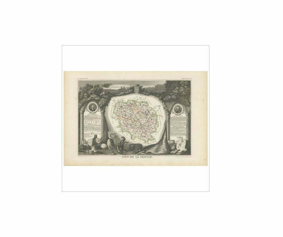 Antique Map Of Creuse ‘France’ By V. Levasseur, 1854 photo Art