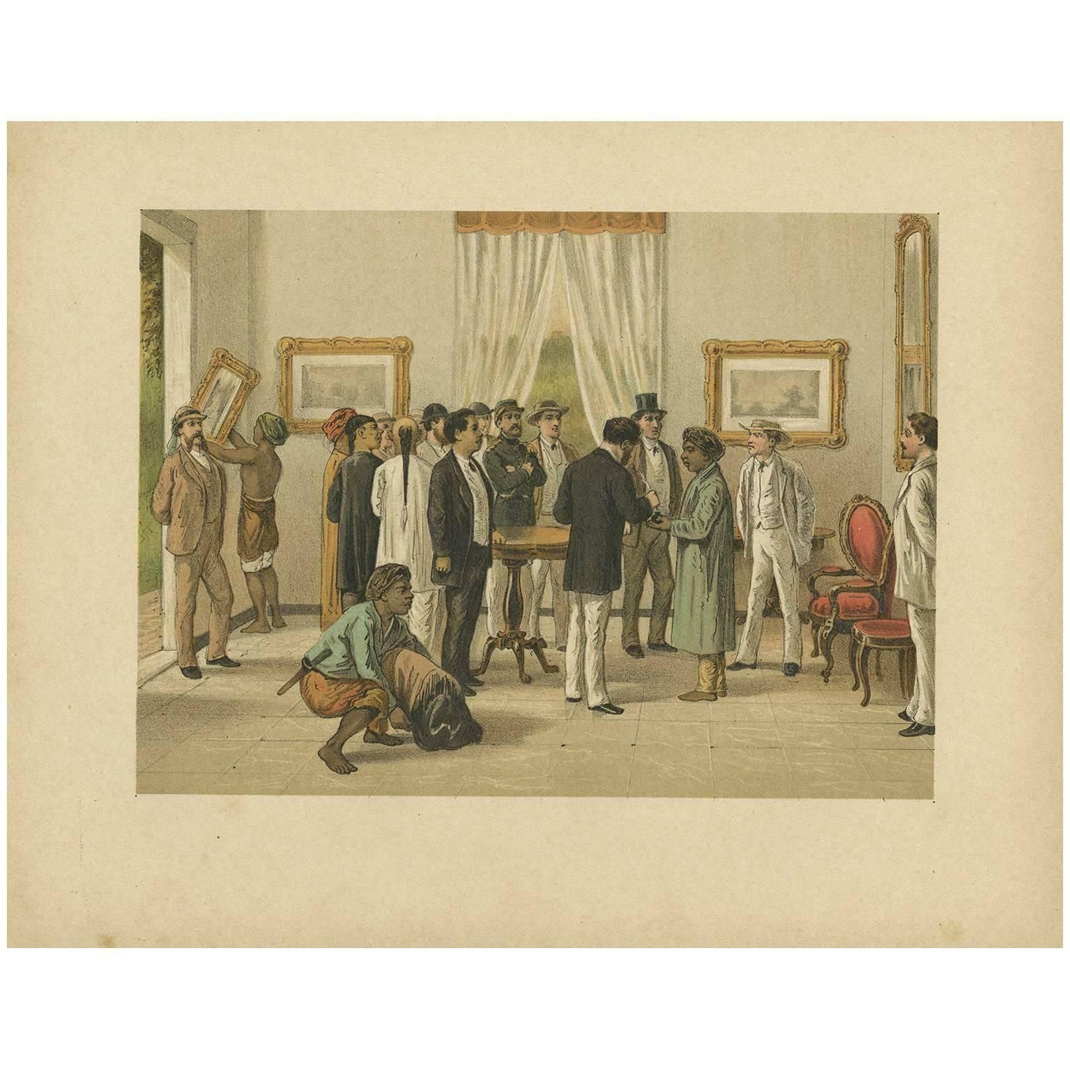 Antique Print Of A Residence Interior In Batavia By M.T.H. Perelaer, 1888