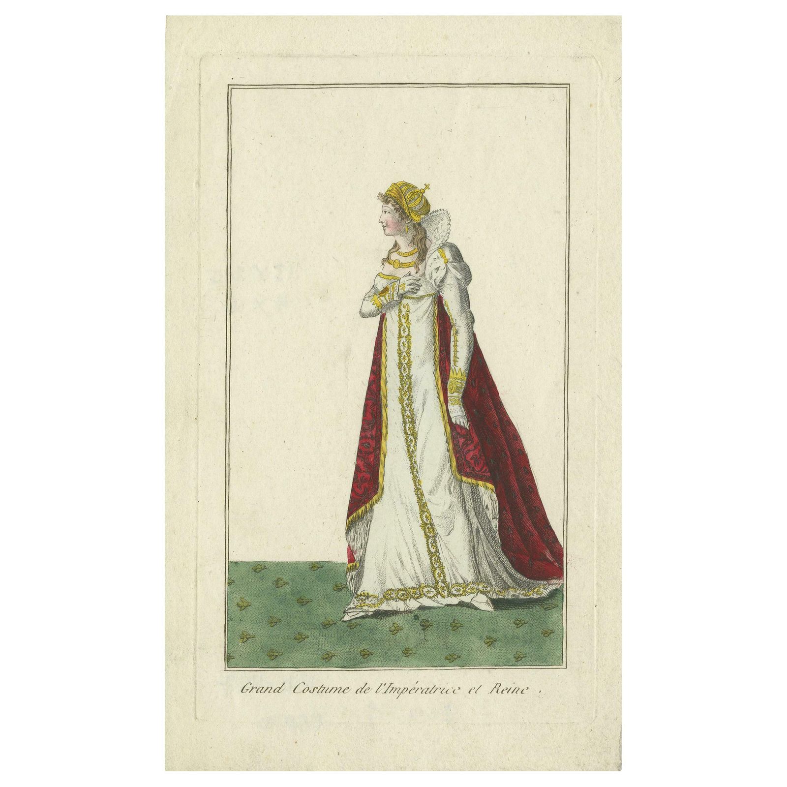 Antique Costume Print Of The Empress And Queen Of France 'Circa 1810'