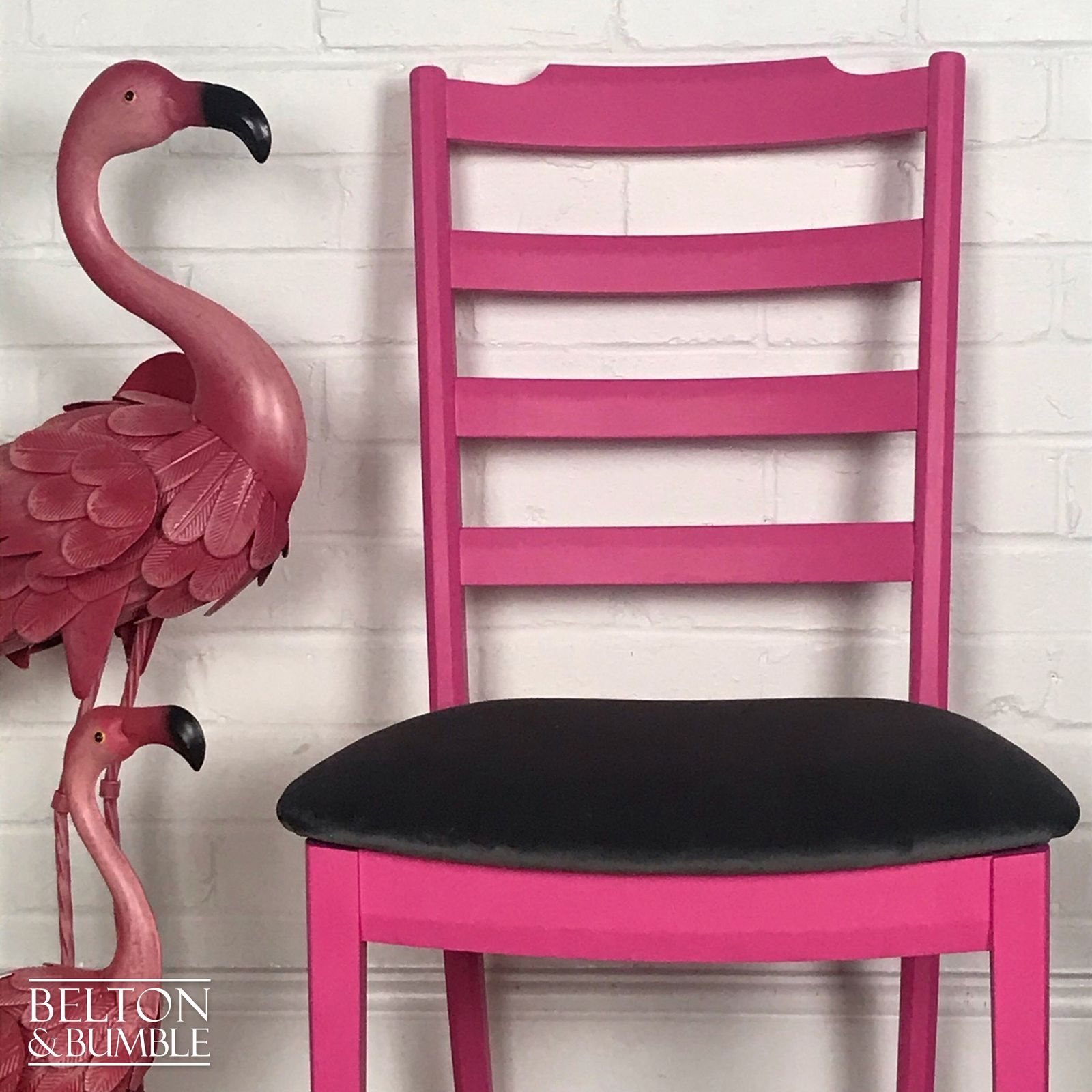 Bright Pink Single G Plan Chair With Grey Velvet Seat. photo furniture