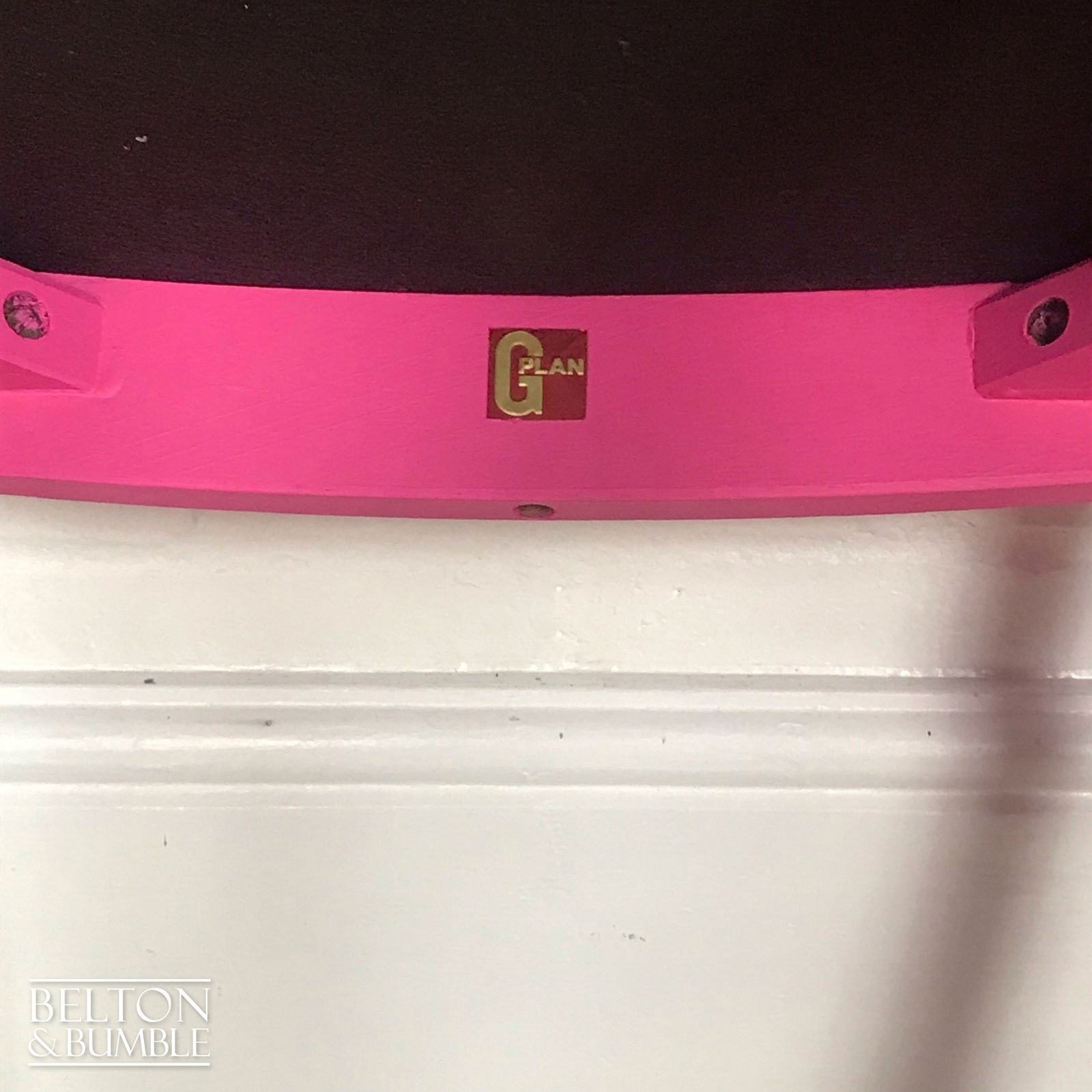 Bright Pink Single G Plan Chair With Grey Velvet Seat. photo for sale