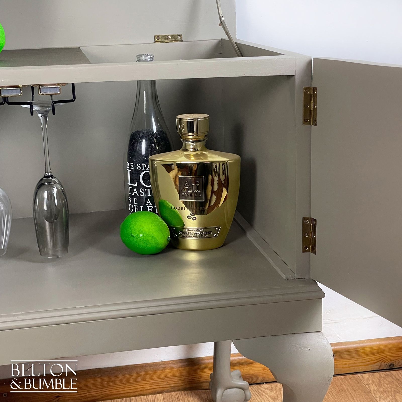Mahogany Cocktail Cabinet In Green Grey And Bronze photo vintage
