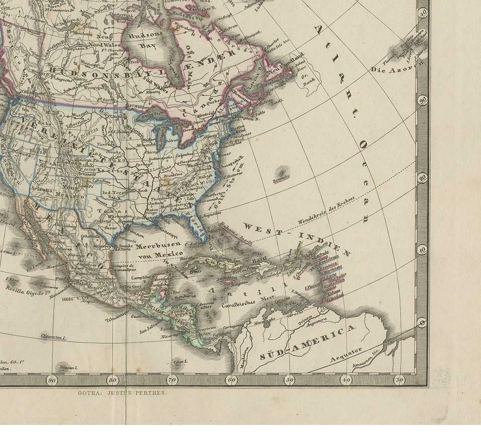 Antique Map Of North America And The West Indies By Stieler, Circa 1865 photo Art