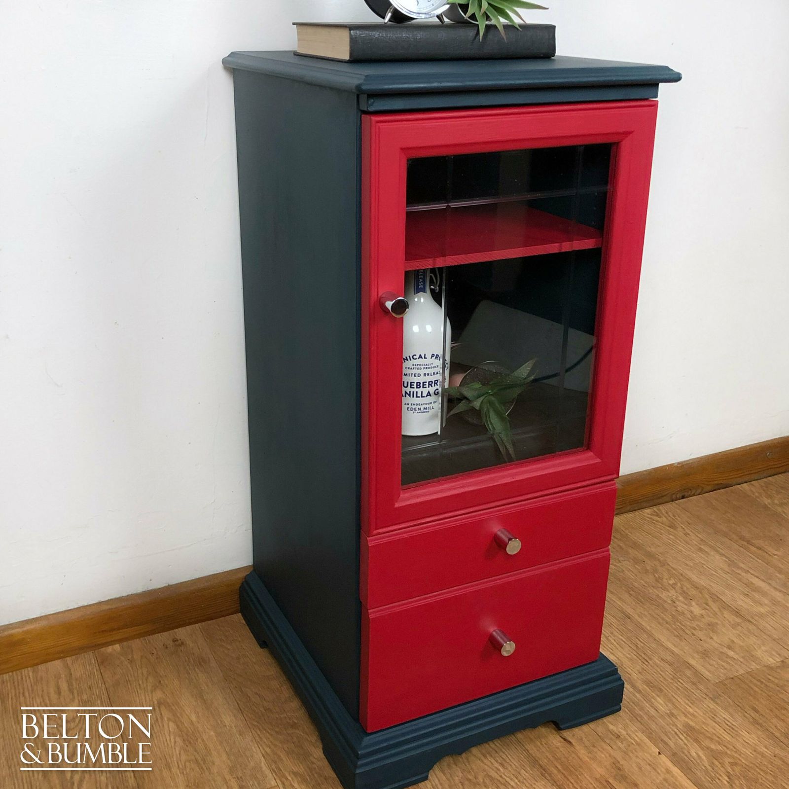 Petite Drinks Cabinet With Glass Door In Blue And Red photo 195.0
