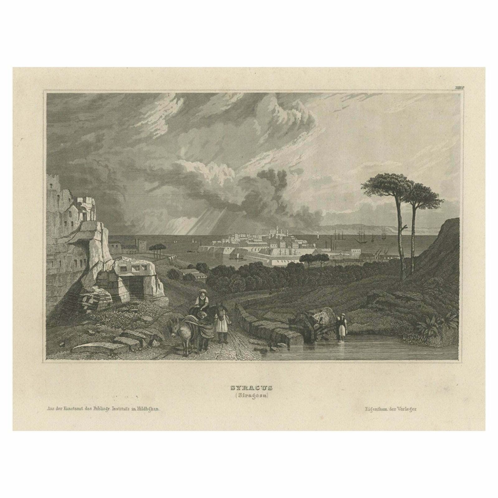 Antique View Of Syracuse, Sicily, Italy, 1837