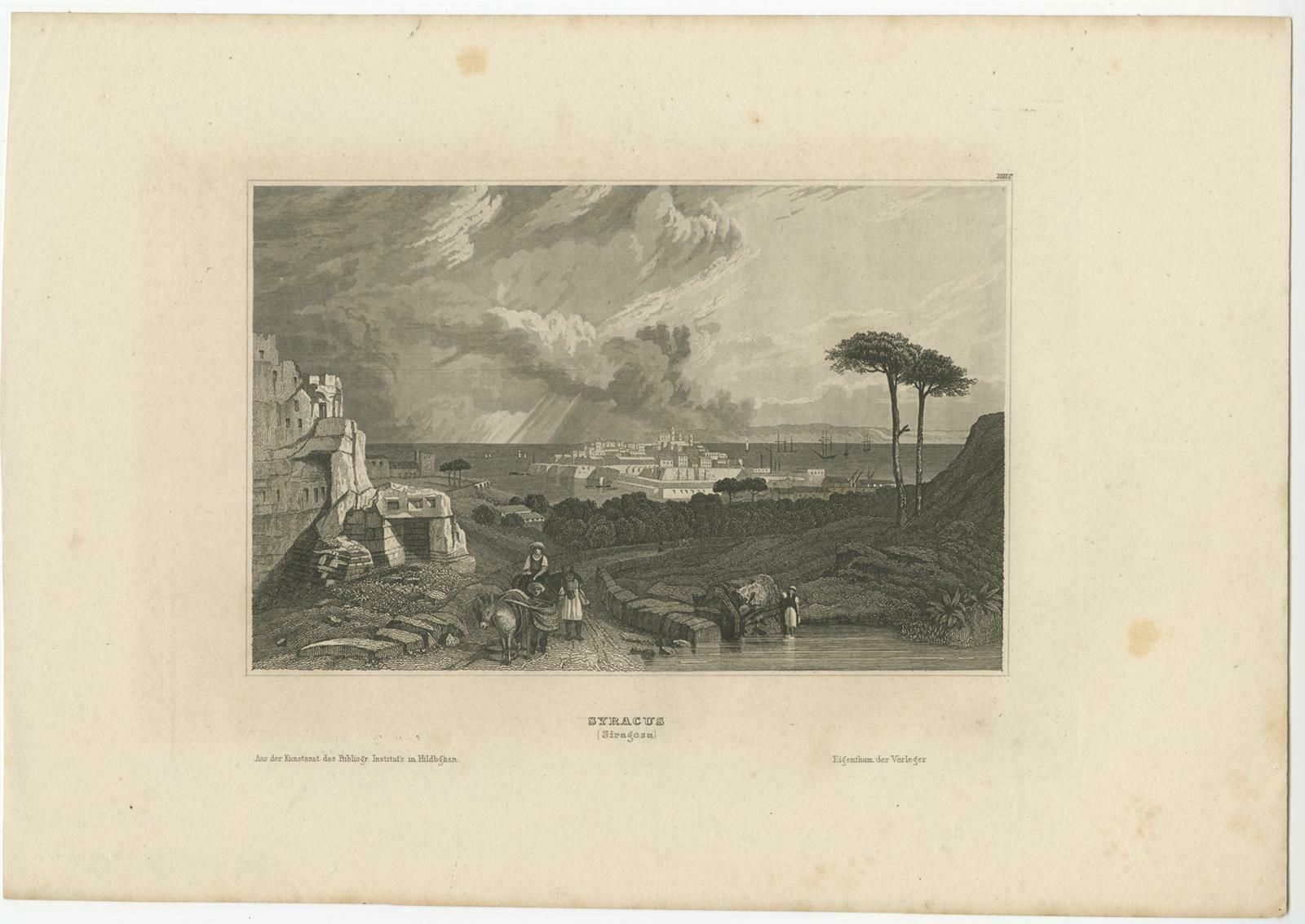 Antique View Of Syracuse, Sicily, Italy, 1837 photo furniture