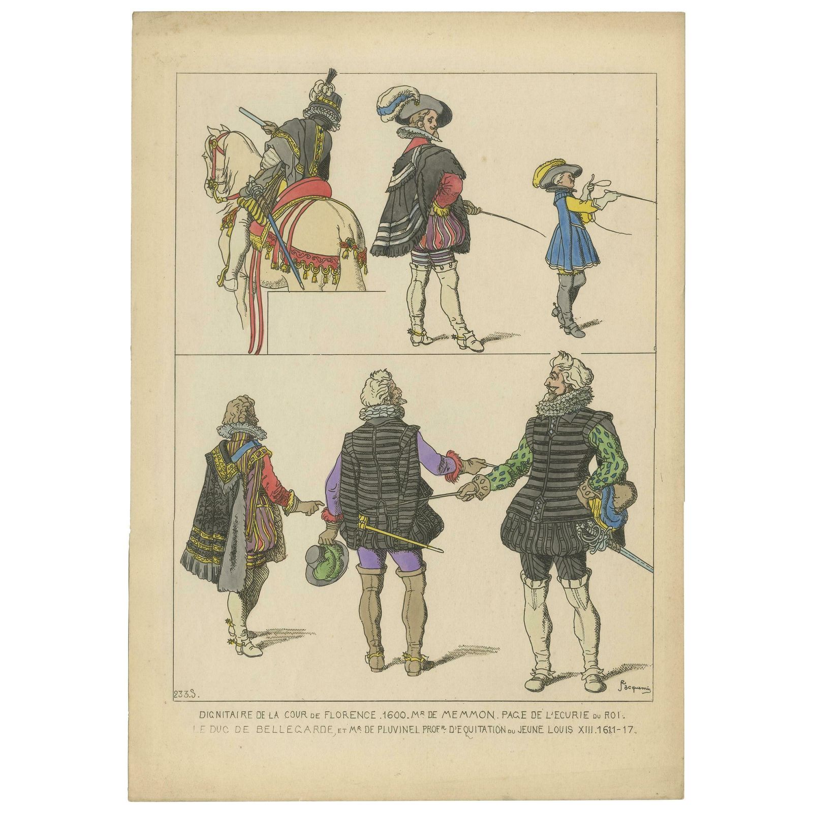 Antique Print Of Figures From The Court Of Florence By Jacquemin 'C.1870'