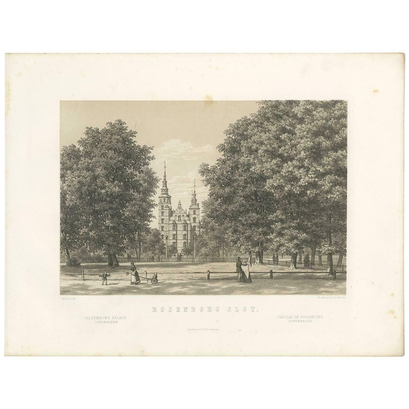 Antique Print Of The Rosenborg Palace Copenhagen, Denmark