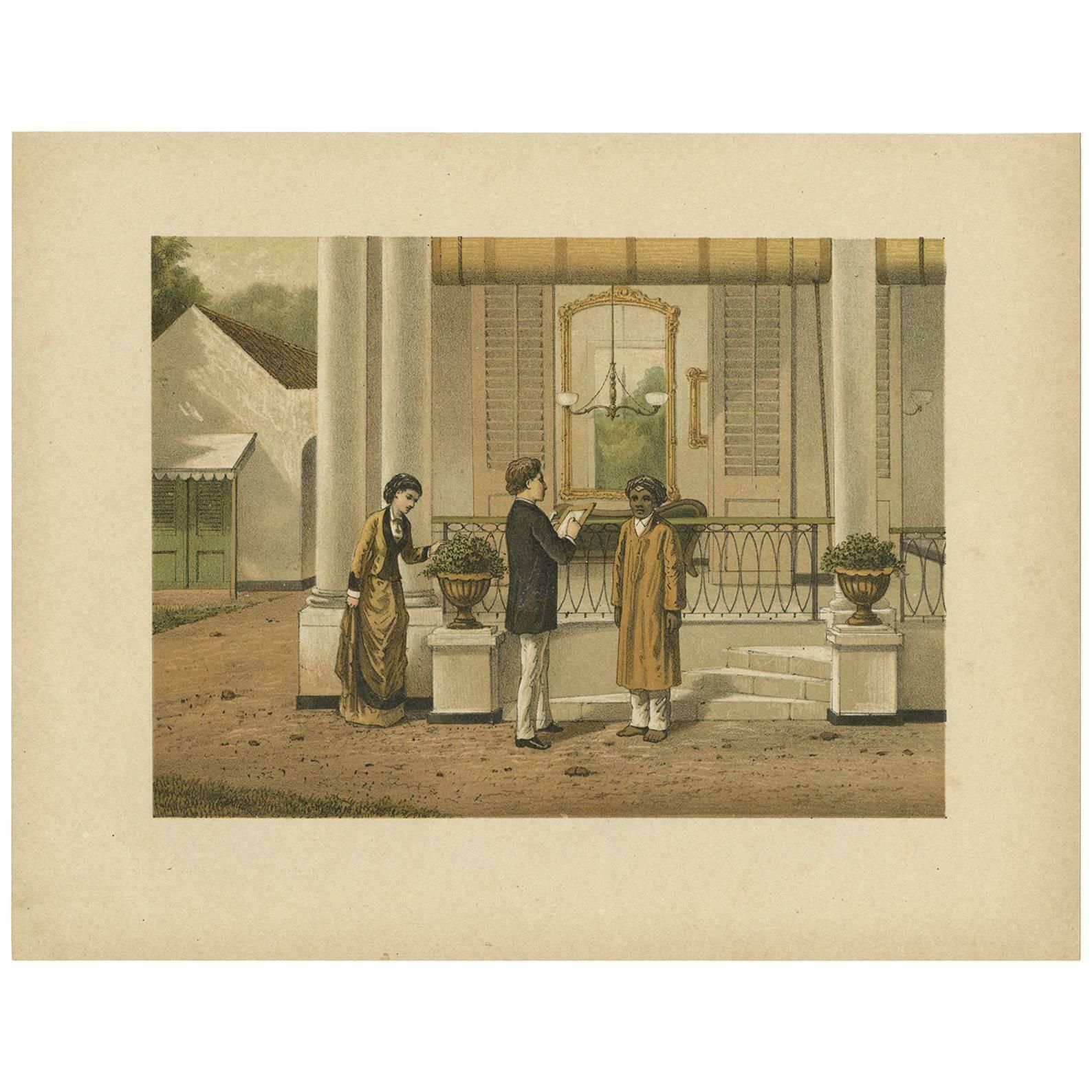 Antique Print Of A Residence In Batavia By M.T.H. Perelaer, 1888