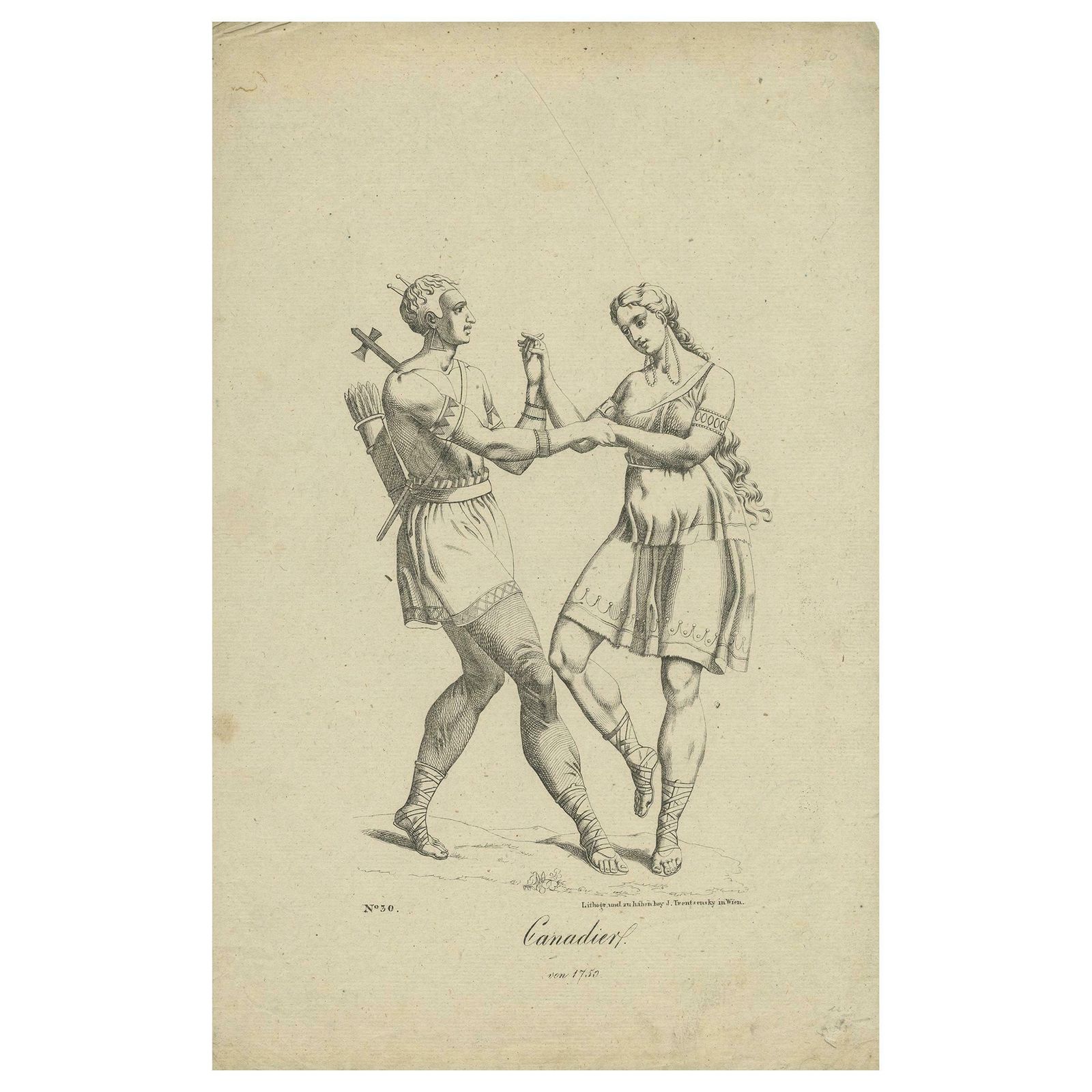 Antique Print Of Indigenous Canadians By Trentsensky '1824'