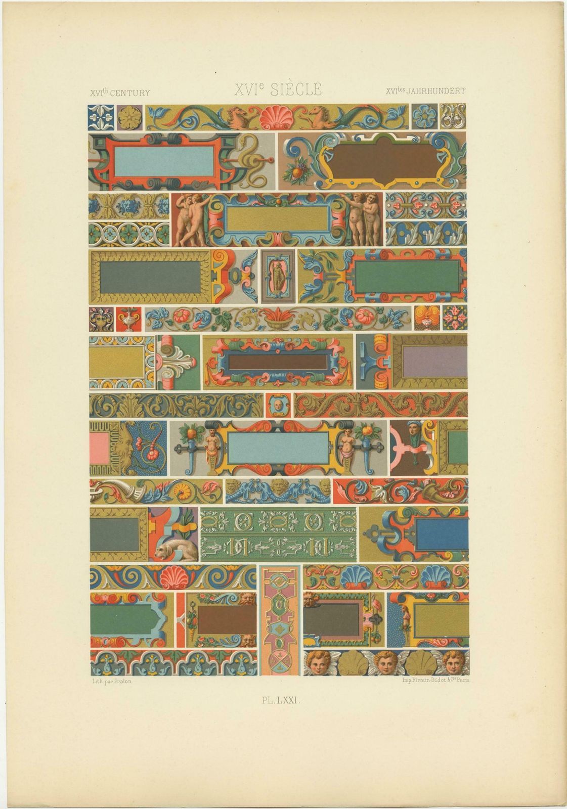 Antique Original Decorative Print Of Xvith Century Ornaments(c.1890) photo for sale