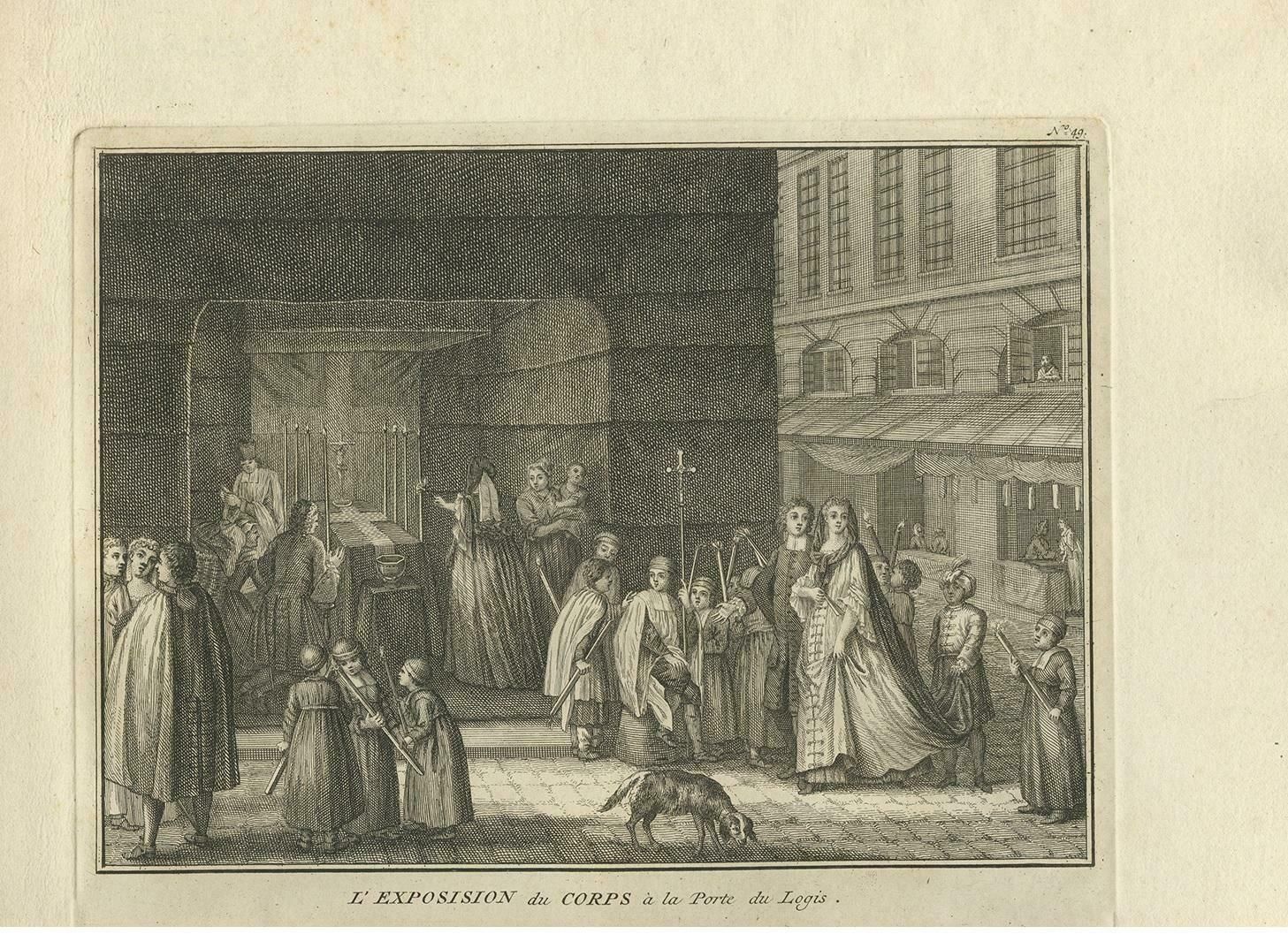 Antique Print Of A Funeral Procession By Picart, Circa 1725 photo furniture
