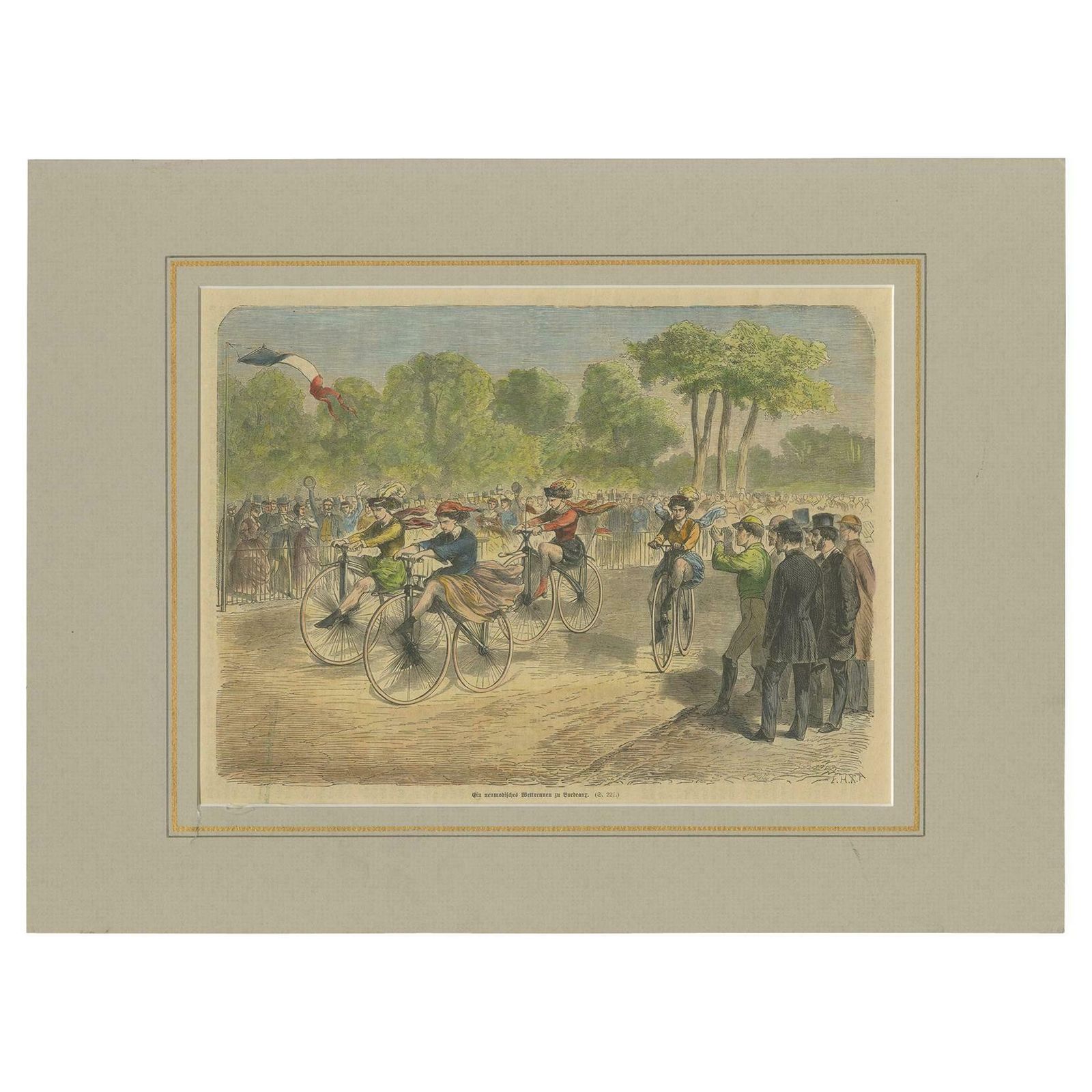 Antique Print Of A Bike Race In Bordeaux 'C.1870'
