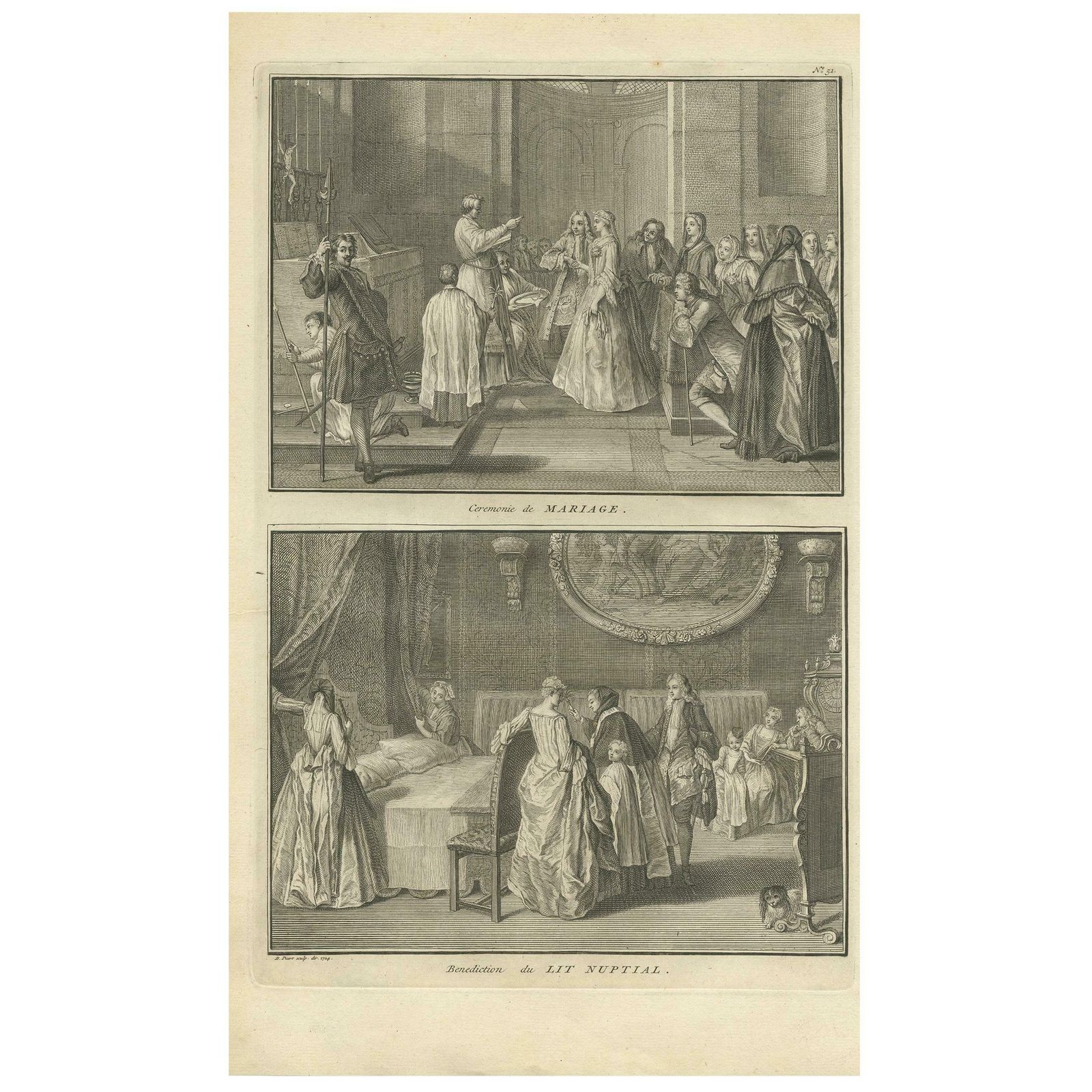 Antique Print Of Catholic Ceremonies ‘Marriage & Nuptiual Benediction’ By Picart