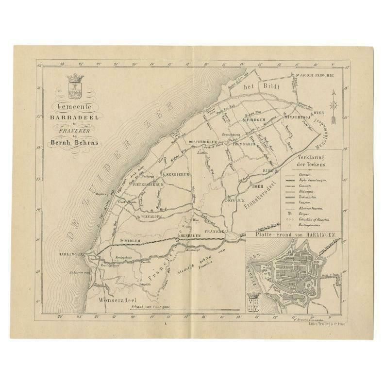 Antique Dutch Map Of The Barradeel Township By Behrns, 1861