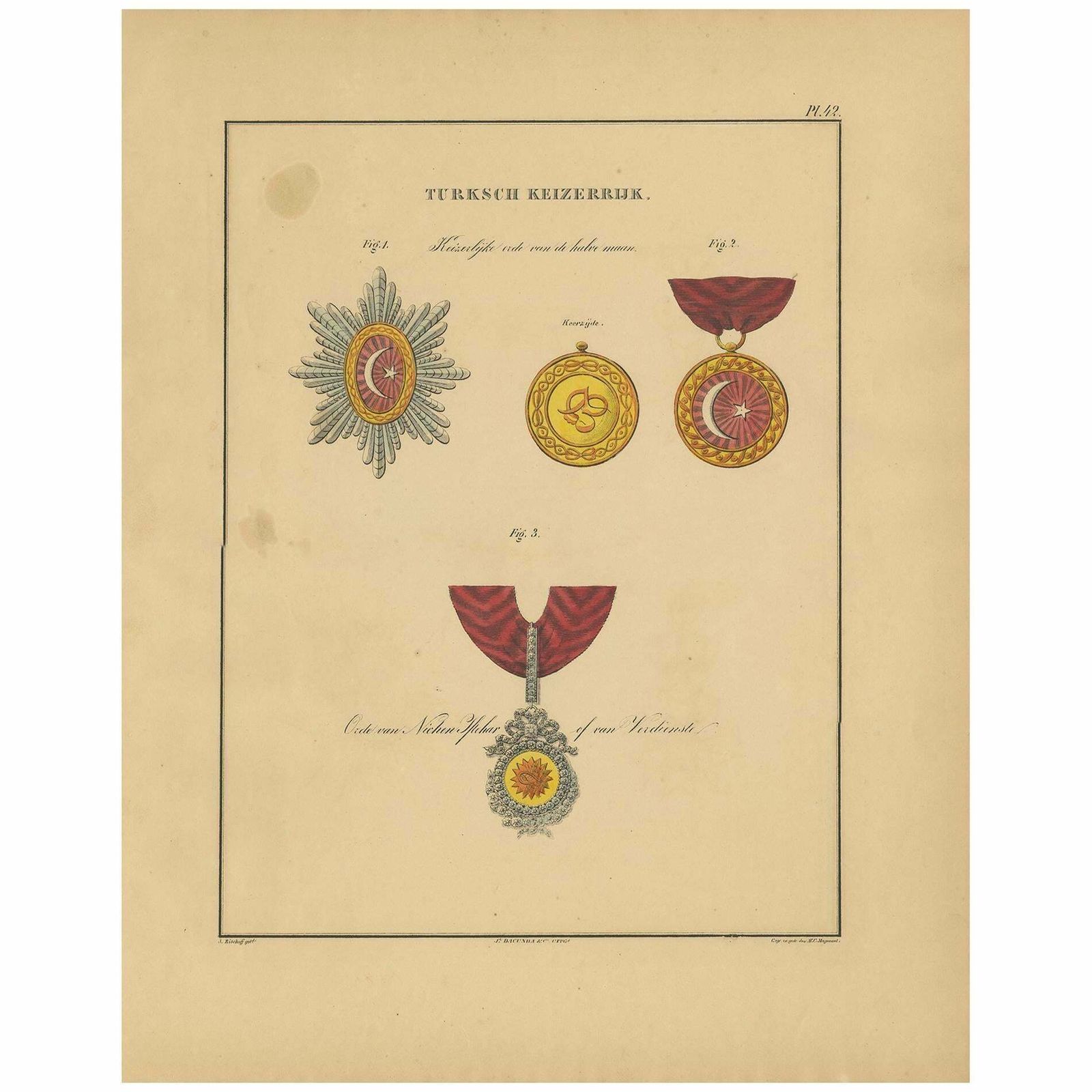 Antique Print Of Various Medals Of The Turkish Empire, 1843