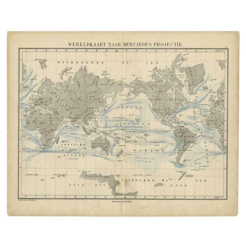 Antique Mercator Projection World Map By Petri, C.1873