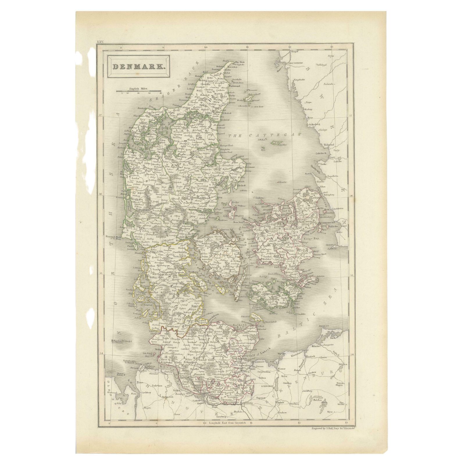 Antique Map Of Denmark By Hall, Circa 1820