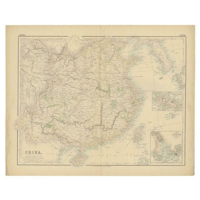 Antique Map Of China With Insets The Island Of Chusan And Canton River, C.1860