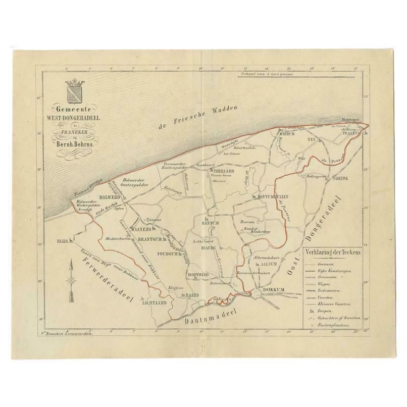 Antique Map Of The Dutch West Dongeradeel Township By Behrns, 1861