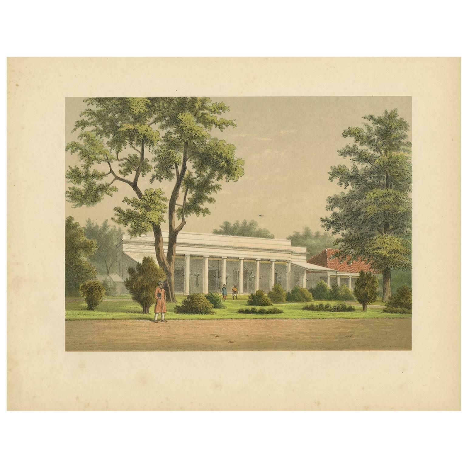 Antique Print Of A Colonial Residence In Batavia By M.T.H. Perelaer, 1888