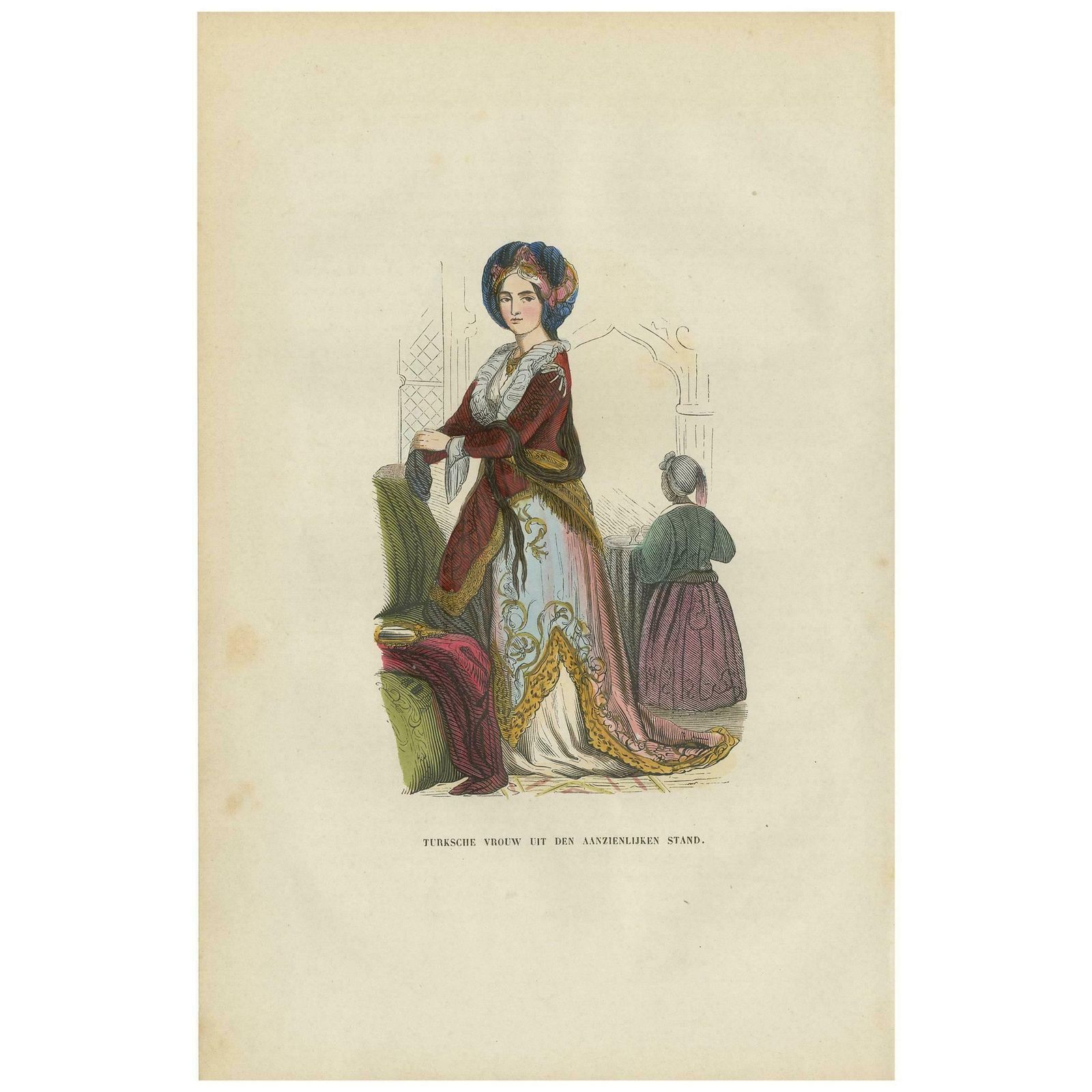 Antique Print Of A Turkish Nobility 'Female' By H. Berghaus, 1855