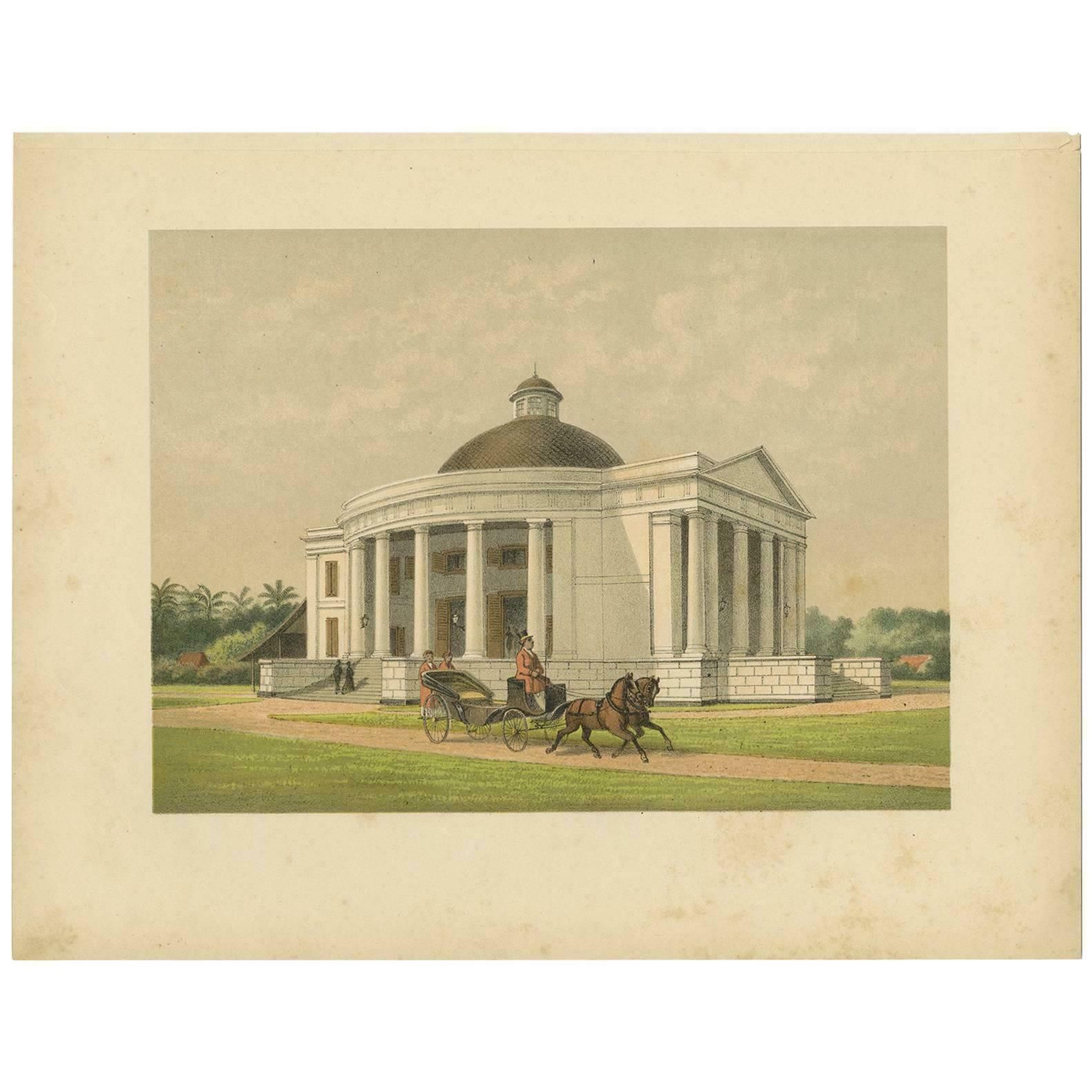 Antique Print Of A Residence In Batavia By M.T.H. Perelaer, 1888