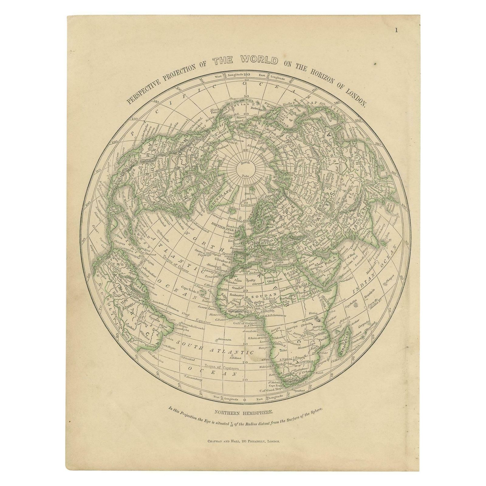 Antique Map Of The Northern Hemisphere By Lowry, '1852'