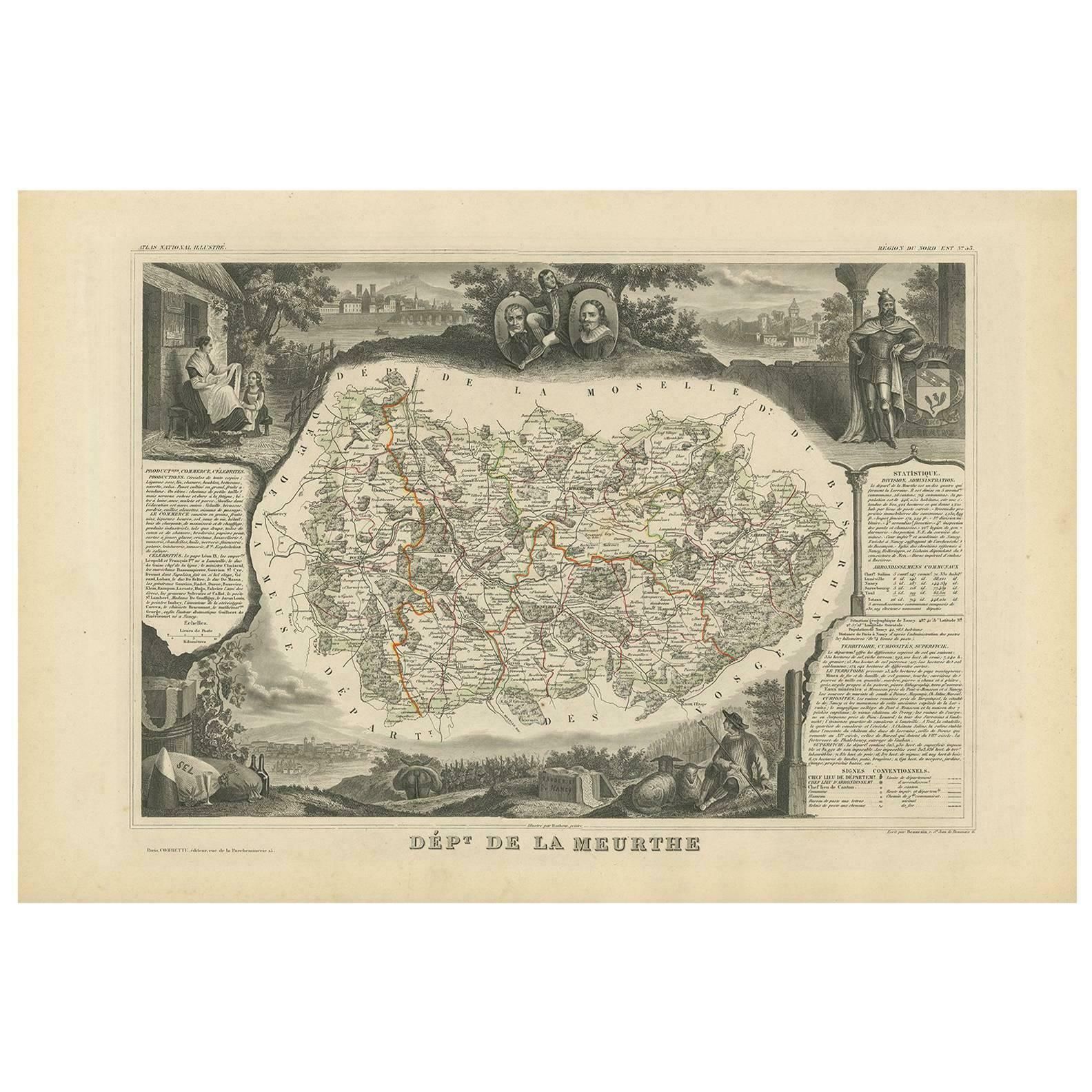 Antique Map Of Meurthe ‘France’ By V. Levasseur, 1854