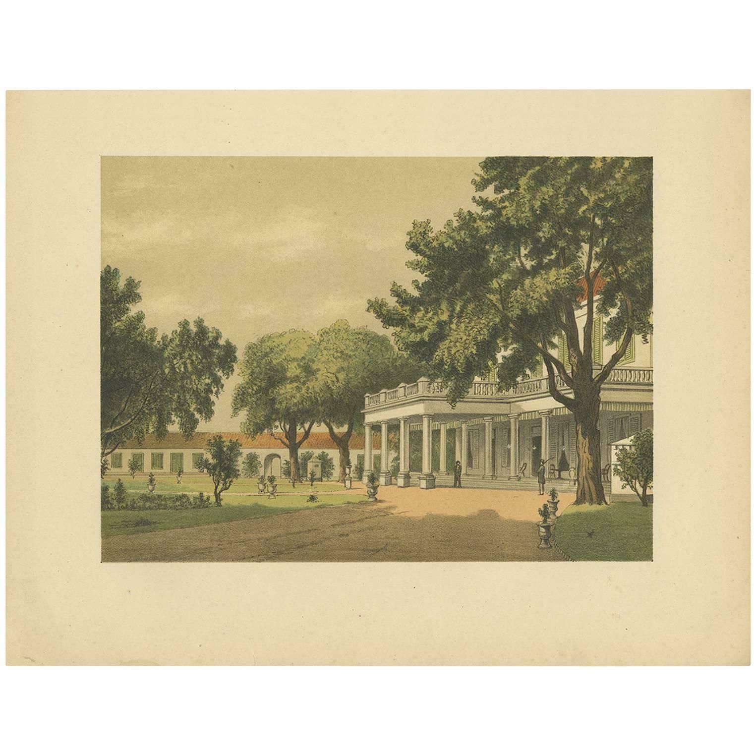 Antique Print Of A Residential House In Surabaya By M.T.H. Perelaer, 1888