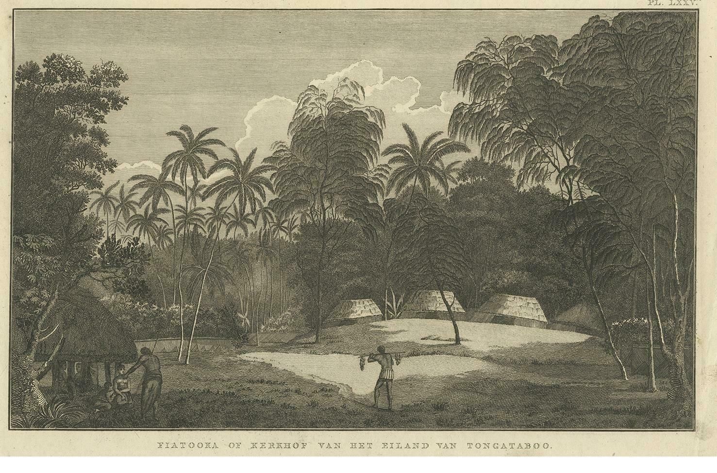 Antique Print Of The Cemetery On The Island Tongatapu By Cook, Circa 1801 photo furniture