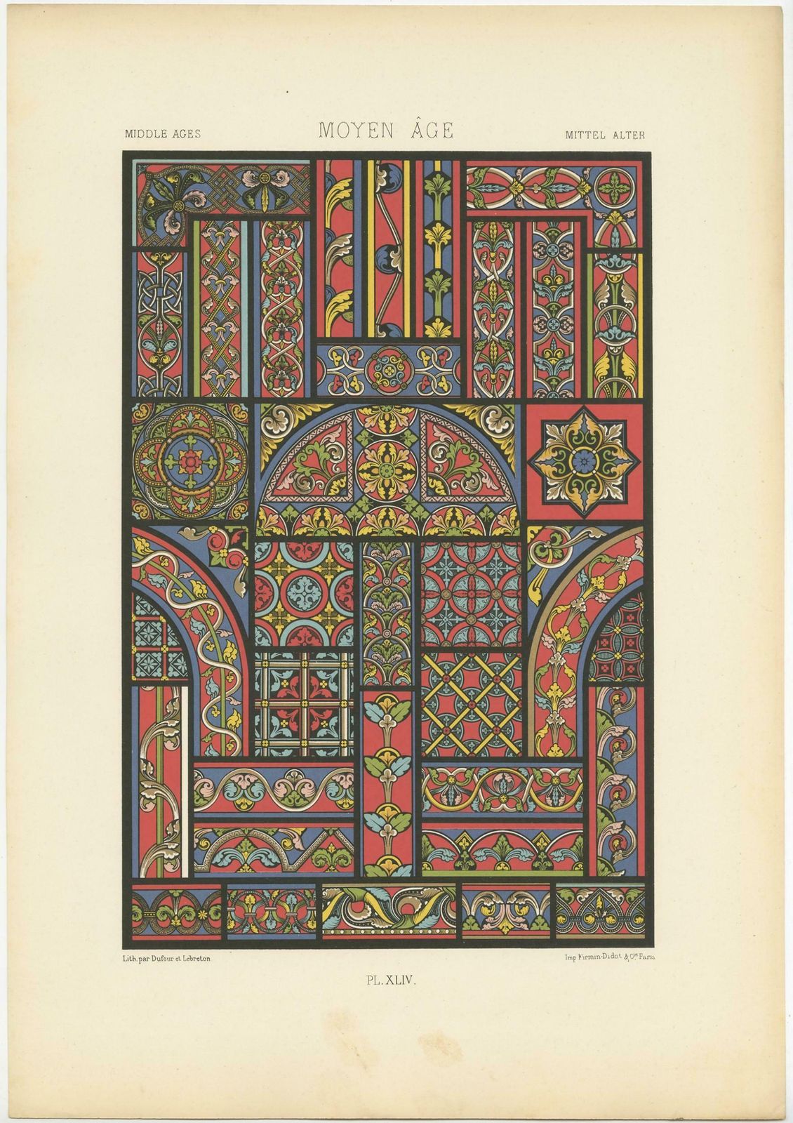 Pl. 44 Antique Print Of Middle Ages Ornaments By Racinet, Circa 1890 photo furniture