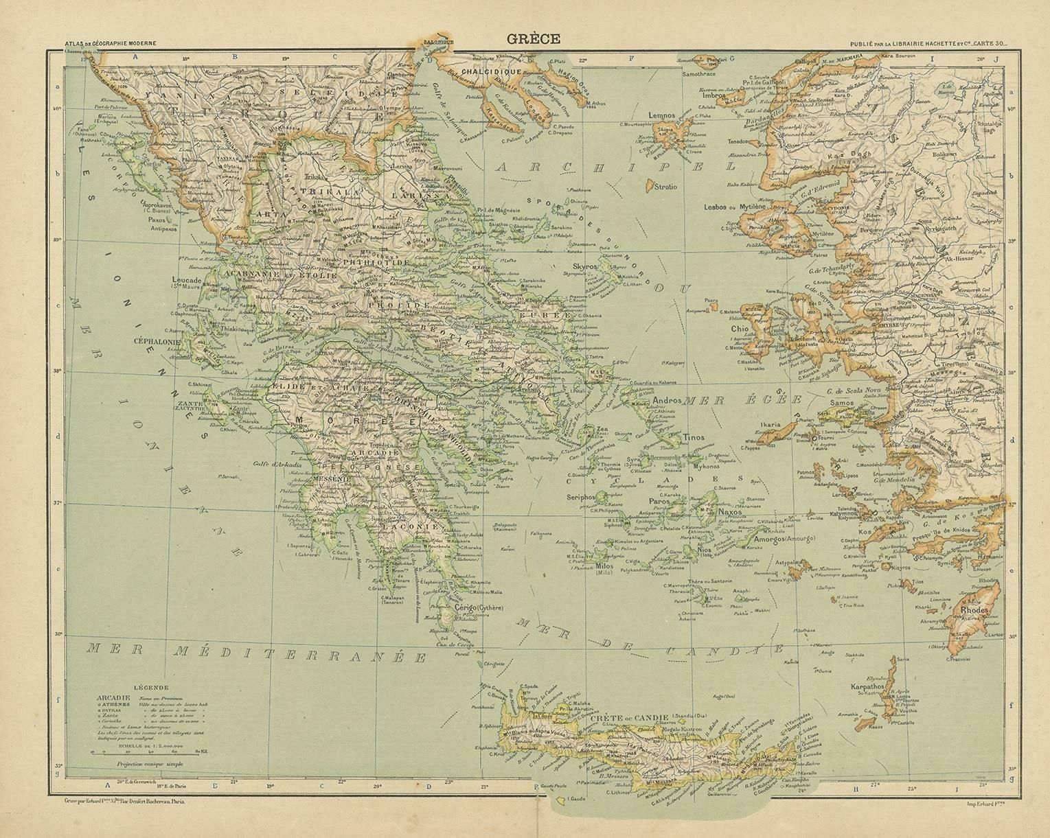 Antique Map Of Greece And The Mediterranean By Hachette & Cie, '1896' photo furniture