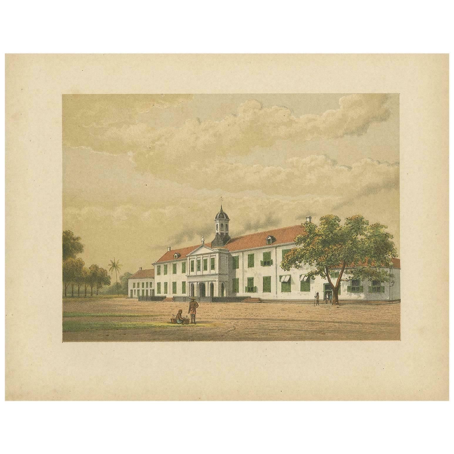 Antique Print Of A Building In Batavia 'Indonesia' By M.T.H. Perelaer, 1888