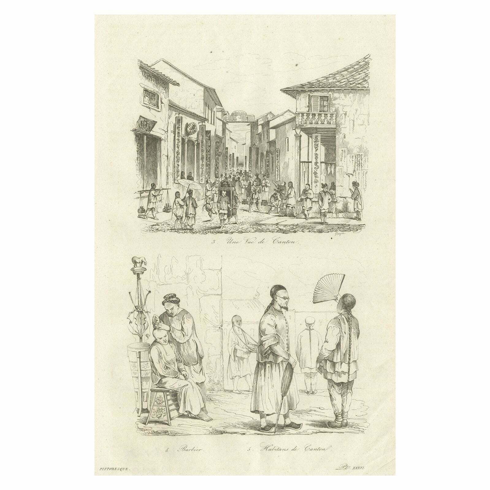 Old Street View In Guangzhou 'Canton' And Inhabitants Of Guangzhou, China, 1834