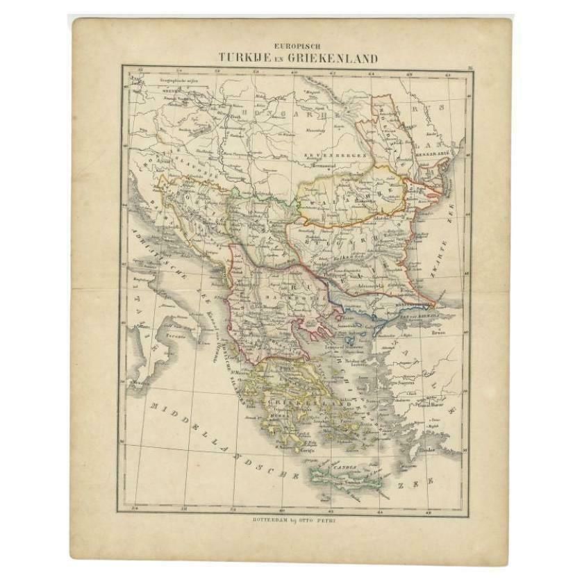 Antique Map Of Turkey And Greece By Petri, C.1873