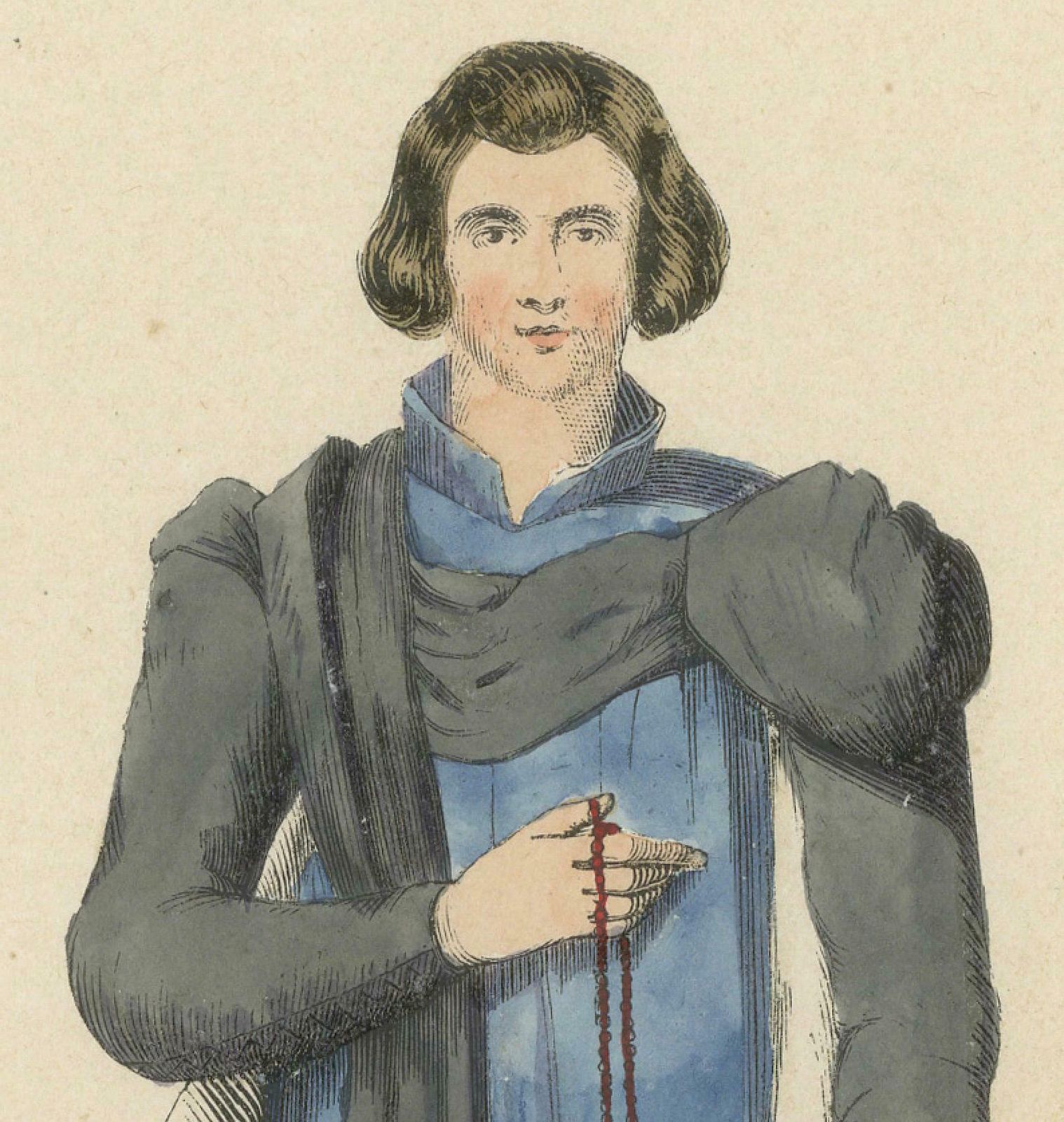 Engraving Of Medieval Bourgeois: A Portrait Of Urban Sophistication, 1847 photo for sale