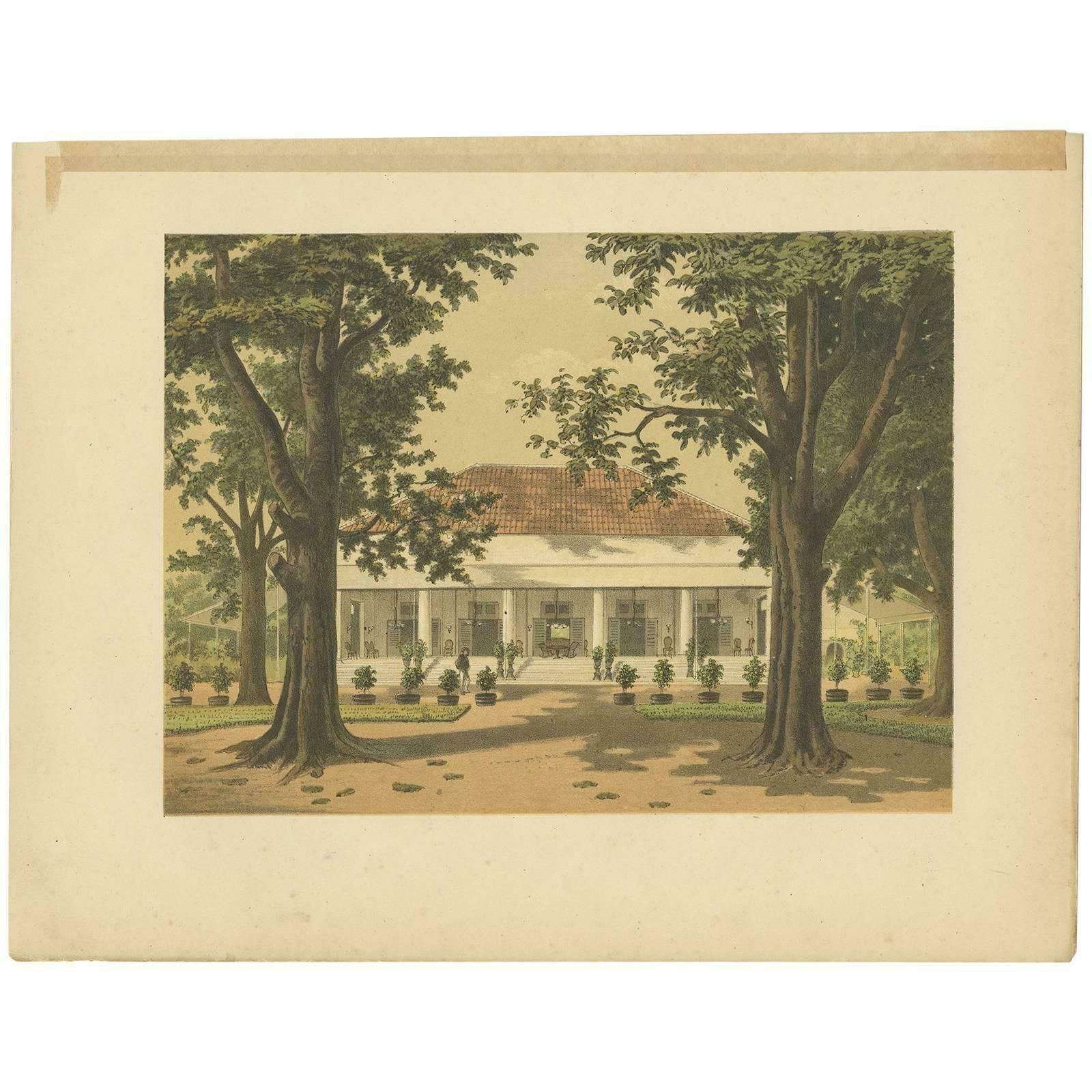 Antique Print Of A Residence In Padang 'Java' By M.T.H. Perelaer, 1888