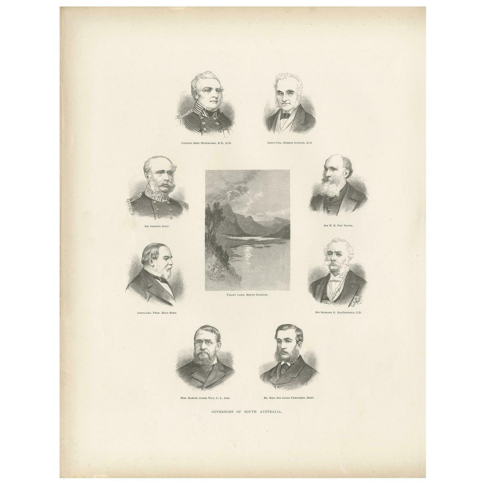 Antique Print Of The Governors Of South Australia '1888'