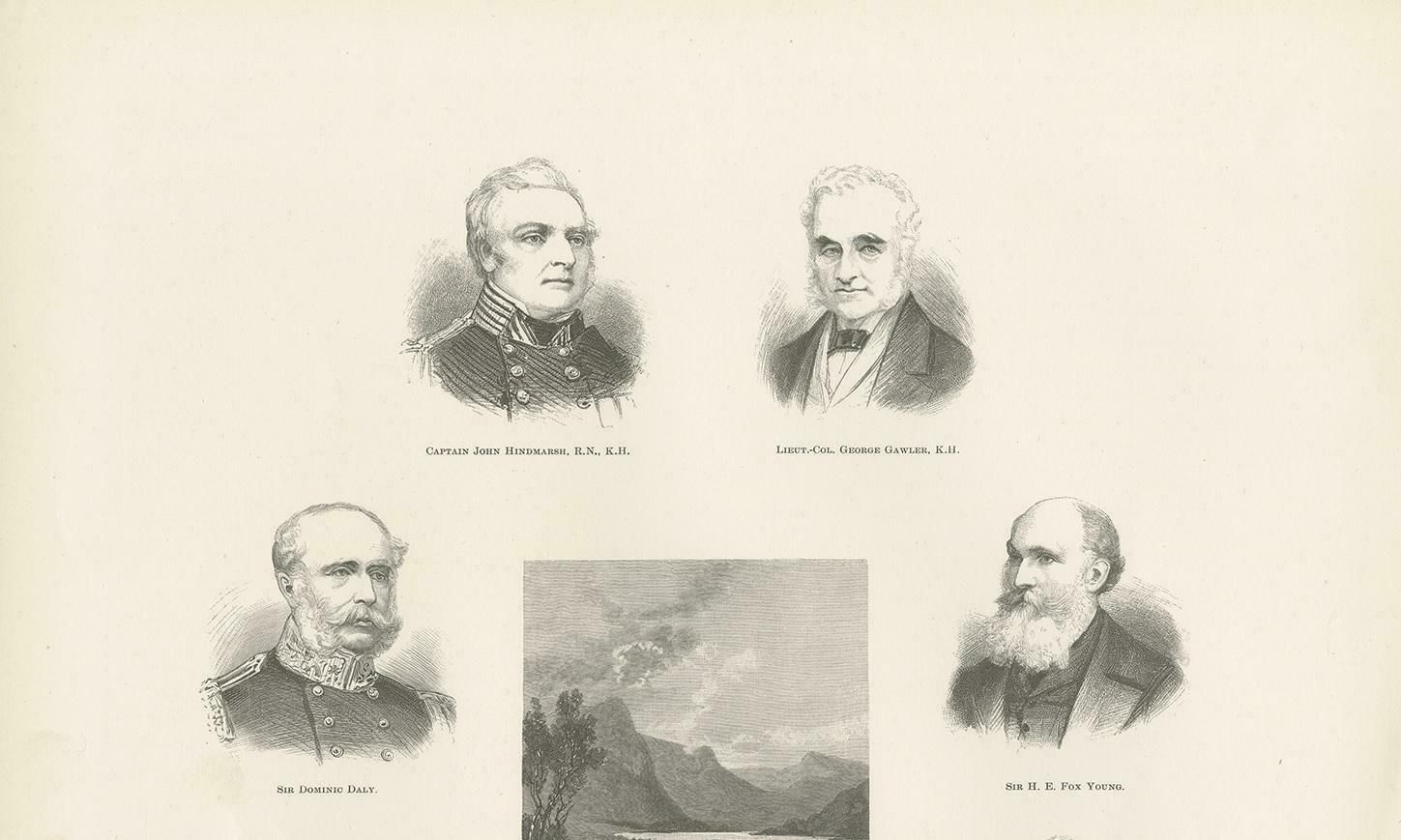 Antique Print Of The Governors Of South Australia '1888' photo for sale