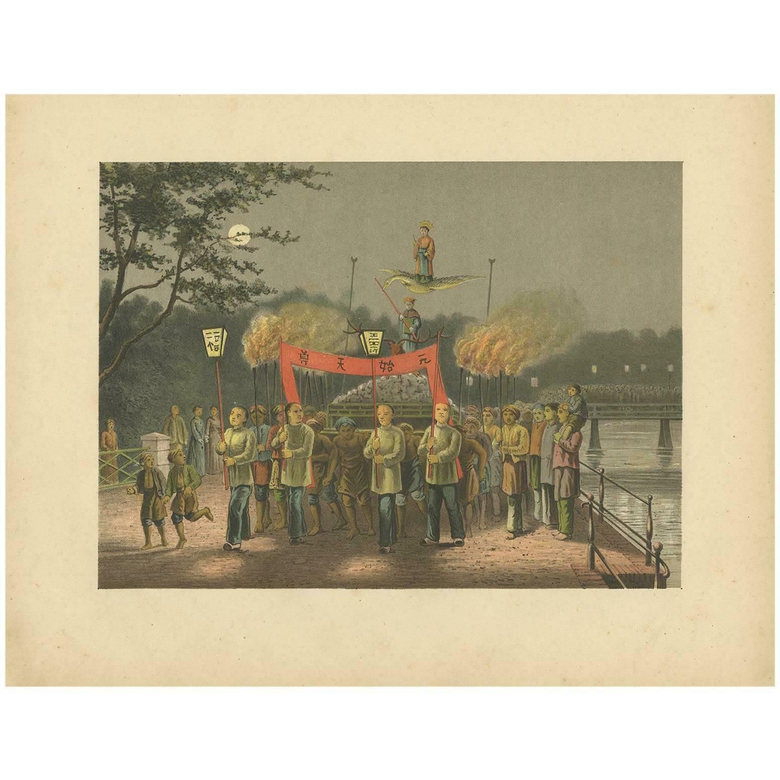 Antique Print Of A Ceremony In Batavia By M.T.H. Perelaer, 1888