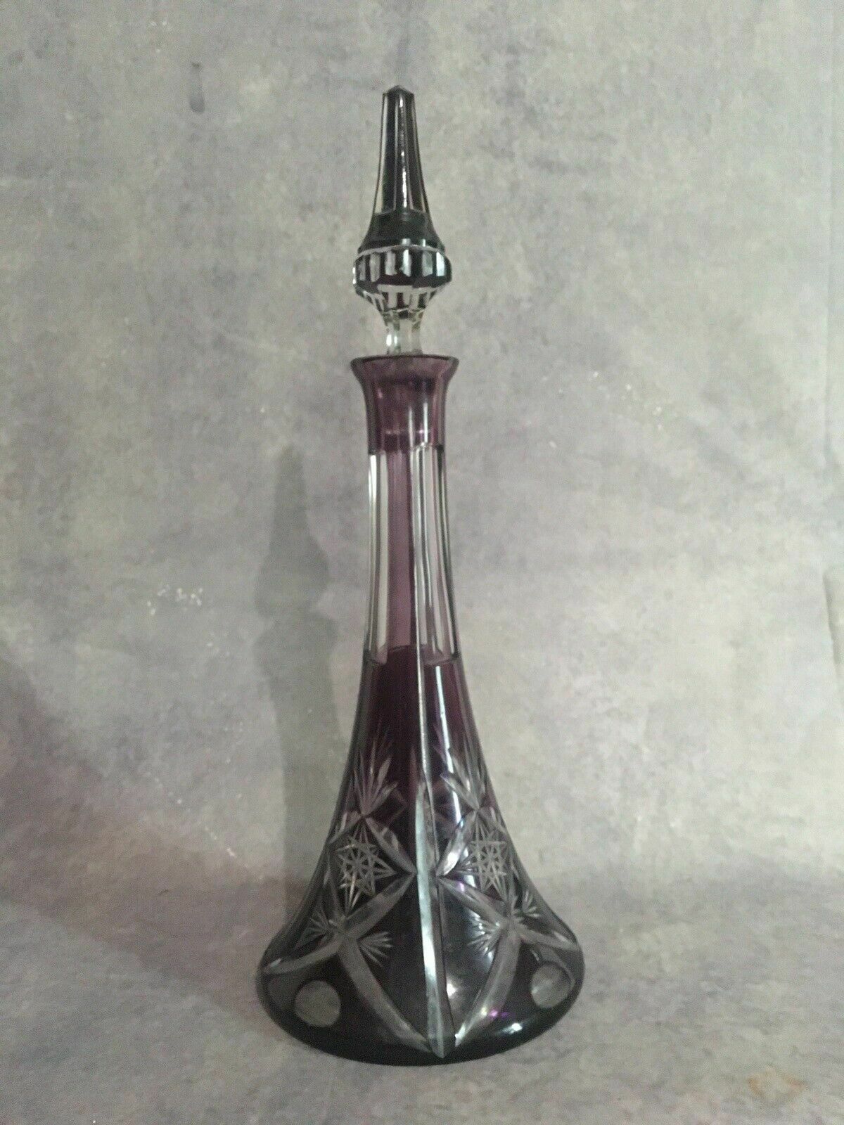 Bohemian Czech Cut To Clear Amethyst Purple Crystal Glass Decanter Genie Bottle photo furniture