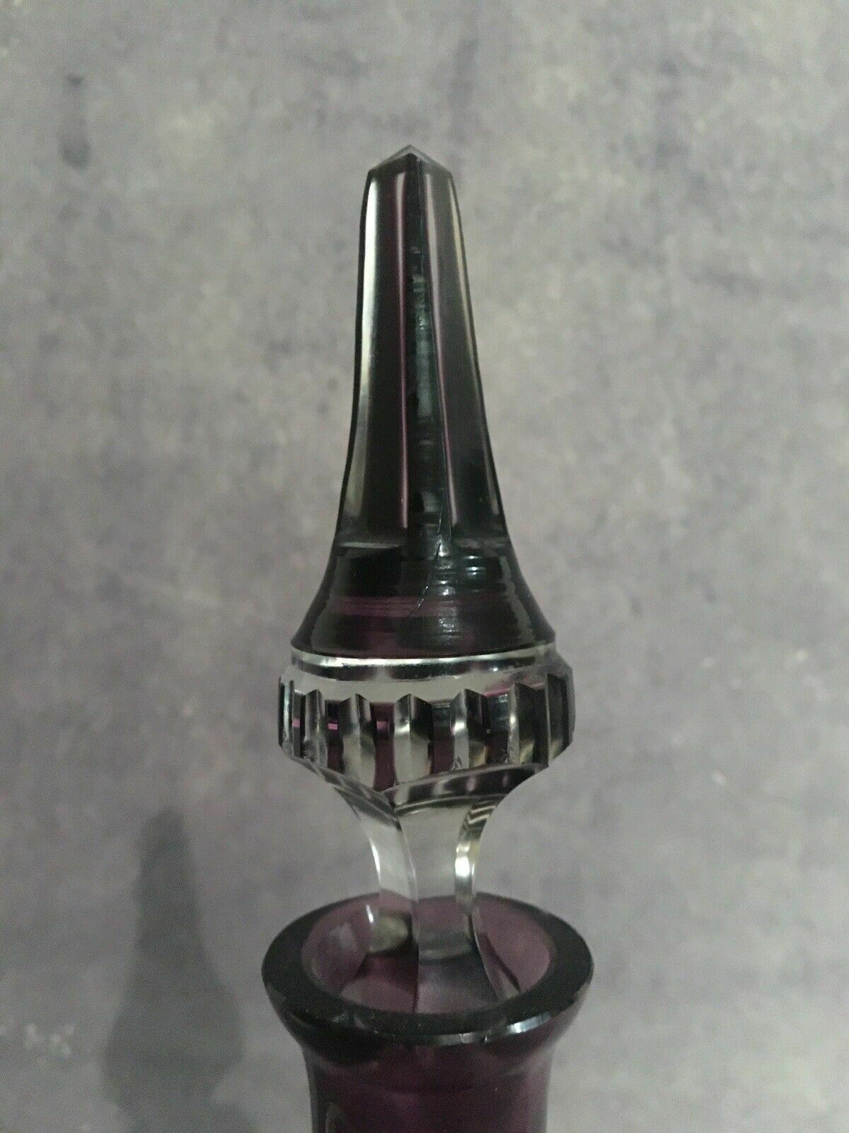 Bohemian Czech Cut To Clear Amethyst Purple Crystal Glass Decanter Genie Bottle photo 65.0